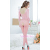 Lace and Fishnet Open Crotch Pink Bodystocking