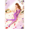 Mesh and Opaque Crotchless Purple Bodystocking