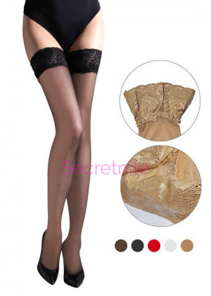 Lace Top Sheer Thigh High Stockings with Silicone Top
