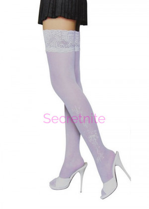 Sheer Silicone Lace Top Stocking with Floral Pattern